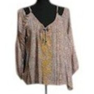 Xhilaration Cold Shoulder Blouse Floral Print Long Sleeve Top XL